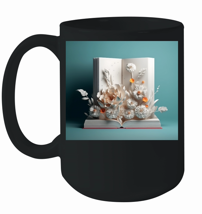 Tumbler 3D Open book with flowers on top Ceramic Mug
