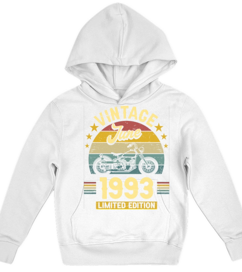 Vintage 30 Years Biker June 1993 30th Birthday Kids Hoodie