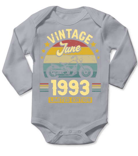 Vintage 30 Years Biker June 1993 30th Birthday Long Sleeve Baby One-Piece