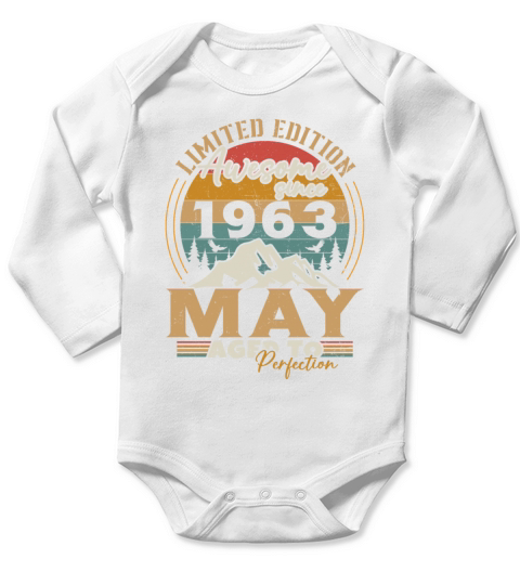 Vintage Born In May 1963 Birthday Gift Long Sleeve Baby One-Piece