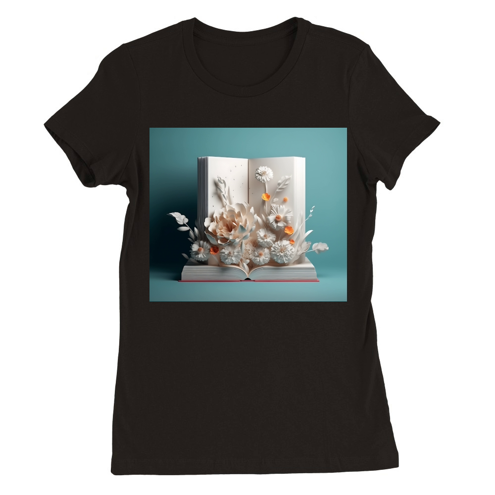 Tumbler 3D Open book with flowers on top Premium Womens Crewneck T-shirt