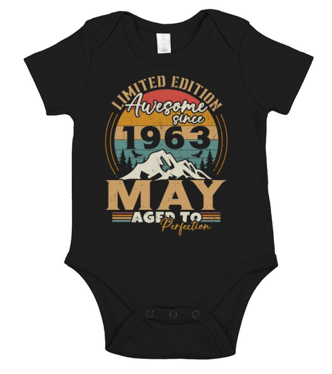 Vintage Born In May 1963 Birthday Gift Short Sleeve Baby One-Piece