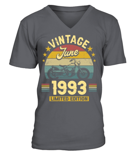 Vintage 30 Years Biker June 1993 30th Birthday V-Neck T-shirt