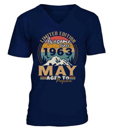 Vintage Born In May 1963 Birthday Gift V-Neck T-shirt