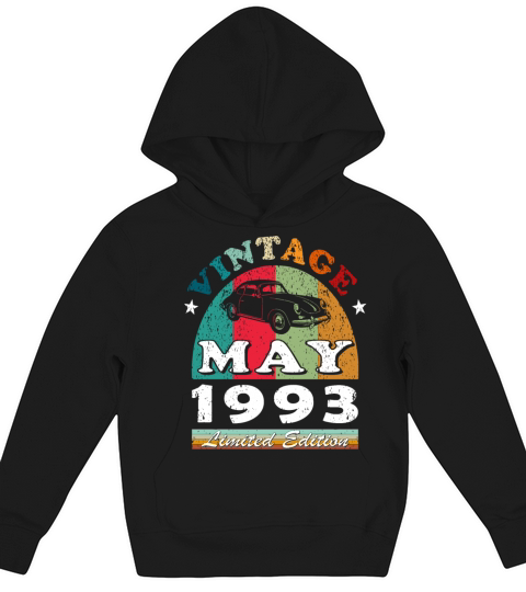 Vintage car May 1993 Born Year Birthday Kids Hoodie