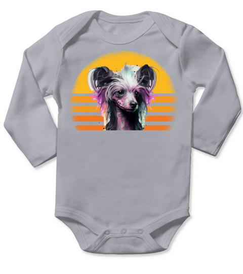 Chinese Crested Dog Retro Vintage Long Sleeve Baby One-Piece