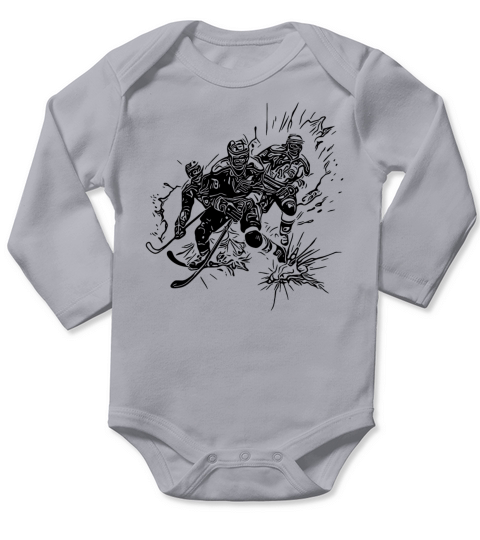 Vintage Ice Hockey Player Ice Crash Fan Motif Long Sleeve Baby One-Piece