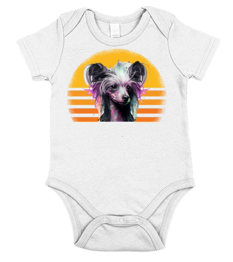 Chinese Crested Dog Retro Vintage Short Sleeve Baby One-Piece