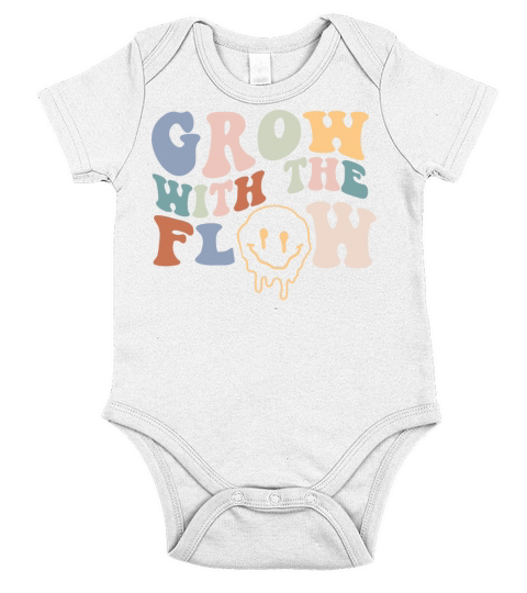Grow With The Flow 70s Boho Peace Hippie Gift Short Sleeve Baby One-Piece
