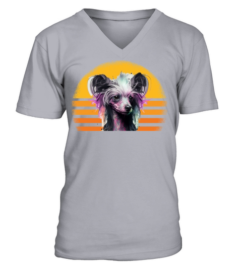 Chinese Crested Dog Retro Vintage V-Neck T-shirt