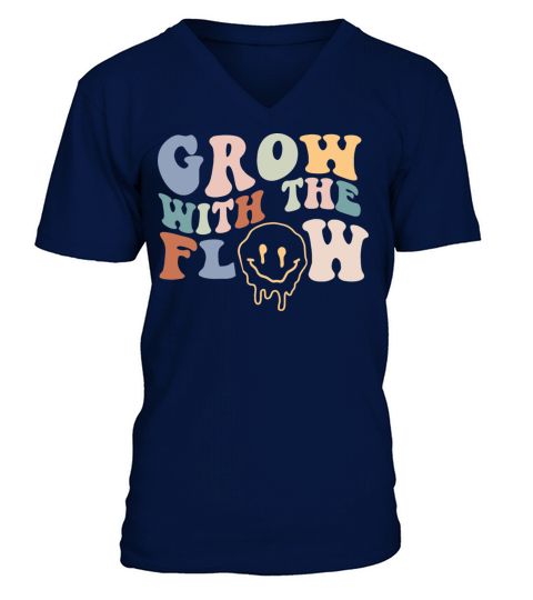 Grow With The Flow 70s Boho Peace Hippie Gift V-Neck T-shirt