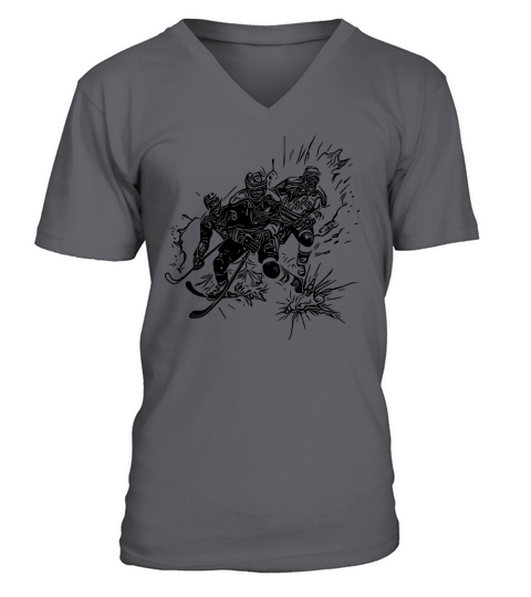 Vintage Ice Hockey Player Ice Crash Fan Motif V-Neck T-shirt
