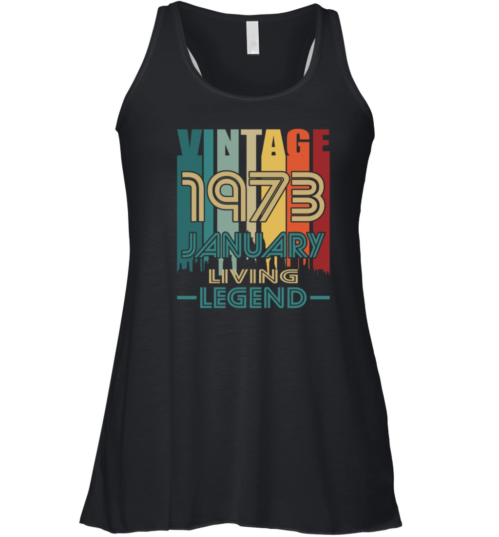 50th birthday january 1973 vintage 1973 Women's Flowy Tank Top