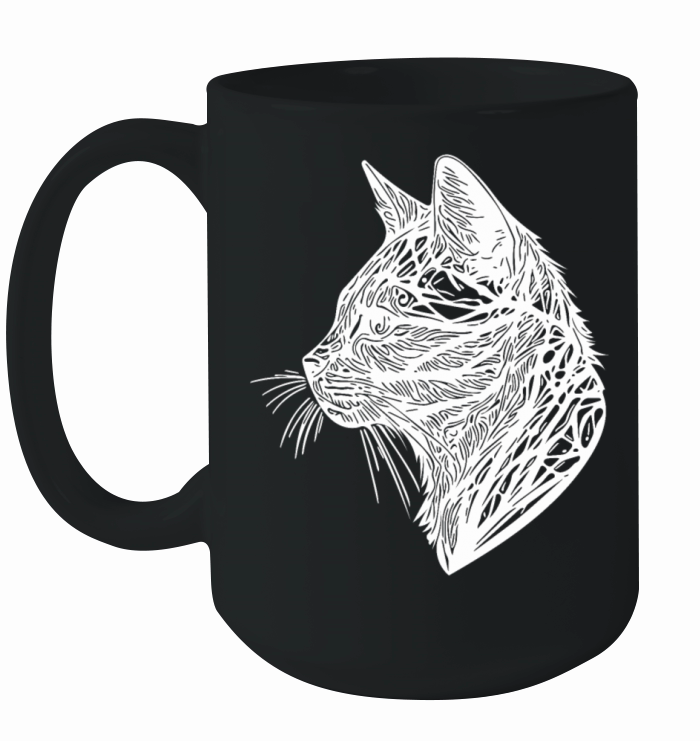 Small Cat In Nature Net Lines Tattoo Style Ceramic Mug