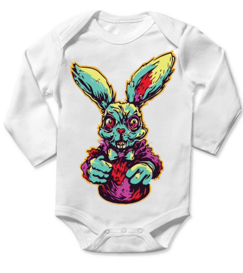 Retro Horror Scary Zombie Bunny Long Sleeve Baby One-Piece
