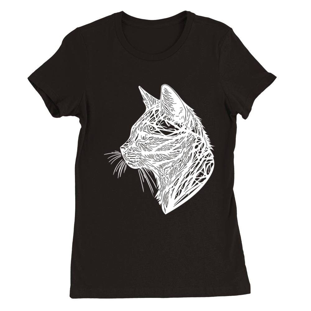 Small Cat In Nature Net Lines Tattoo Style Premium Womens Crewneck T-shirt