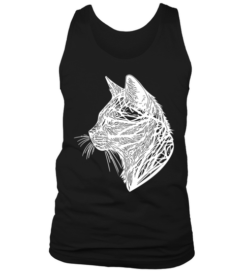 Small Cat In Nature Net Lines Tattoo Style Tank Top Unisex