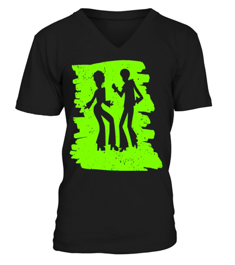 70s Disco Dancer Radium color t shirt Black Tshirt V-Neck T-shirt