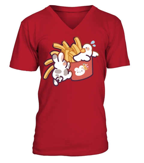 Duck Bunny French Fries V-Neck T-shirt