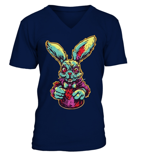 Retro Horror Scary Zombie Bunny V-Neck T-shirt