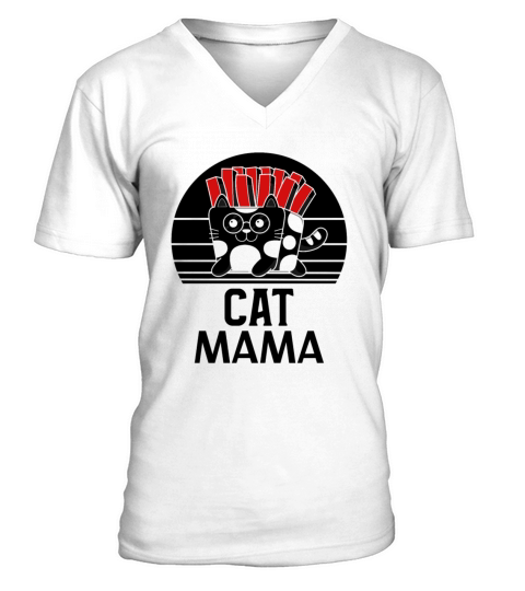 Vintage 80s Style Cat Mom Distressed Funny Retro V-Neck T-shirt
