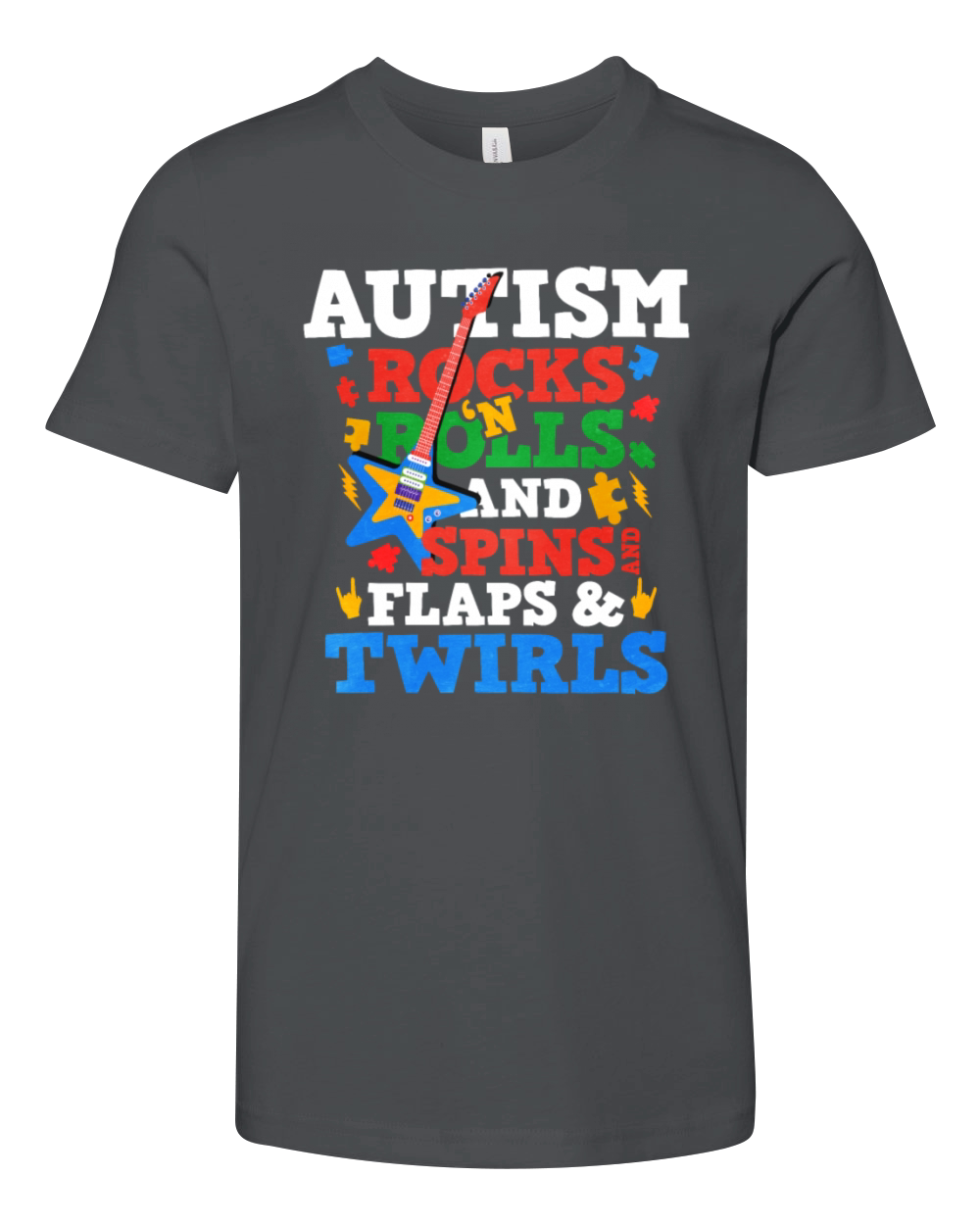 Autism Rocks And Rolls And Spins And flaps And Twi Youth Unisex Jersey Tee