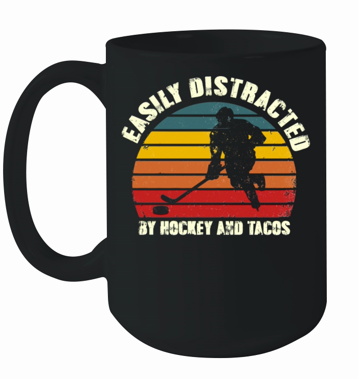 Easily Distracted by Hockey And Tacos Funny Ceramic Mug