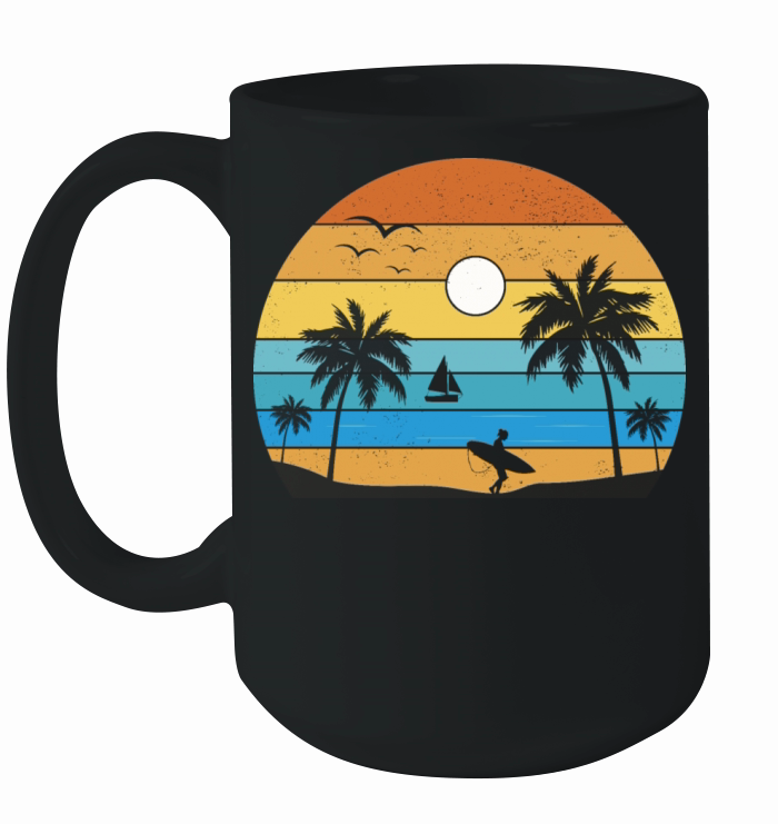 Retro Vintage Sunset Coco Palm Tree Tropical Beach Ceramic Mug