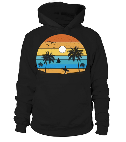 Retro Vintage Sunset Coco Palm Tree Tropical Beach Hoodie Unisex