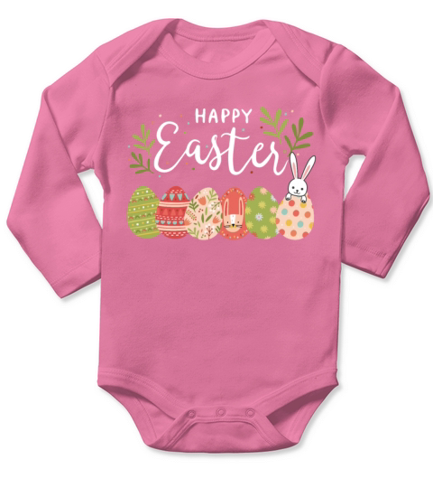 Happy Easter Spring Flowers Bunny Rabbit Egg Hunt Long Sleeve Baby One-Piece