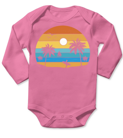 Retro Vintage Sunset Coco Palm Tree Tropical Beach Long Sleeve Baby One-Piece