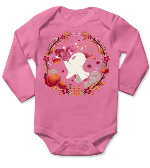 Spooky Wishes Cute Halloween Ghost Long Sleeve Baby One-Piece