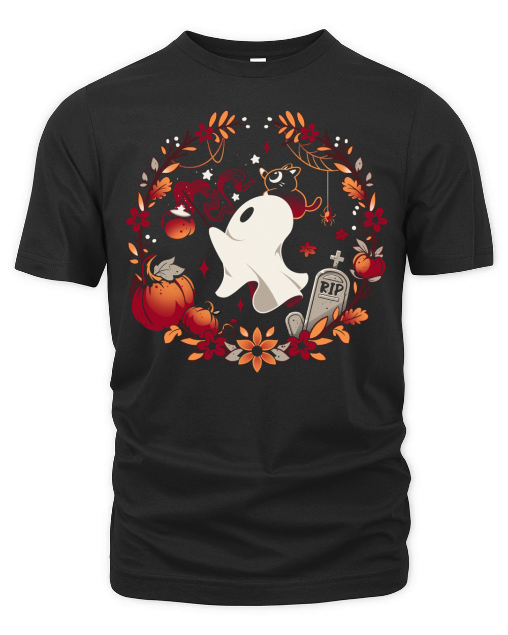 Spooky Wishes Cute Halloween Ghost Organic Unisex T-shirt