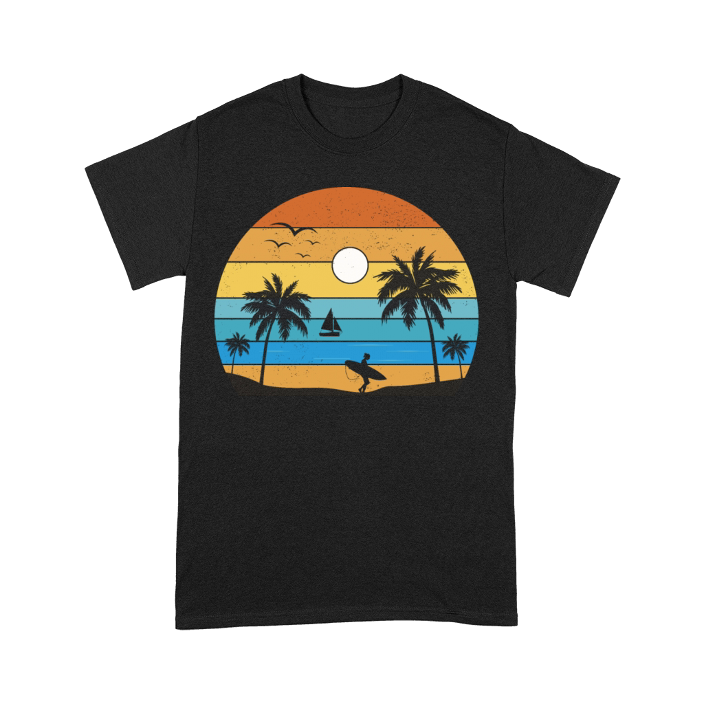 Retro Vintage Sunset Coco Palm Tree Tropical Beach Premium T-shirt