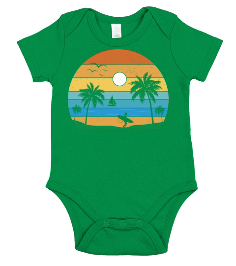 Retro Vintage Sunset Coco Palm Tree Tropical Beach Short Sleeve Baby One-Piece