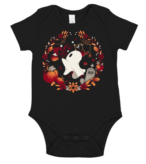 Spooky Wishes Cute Halloween Ghost Short Sleeve Baby One-Piece