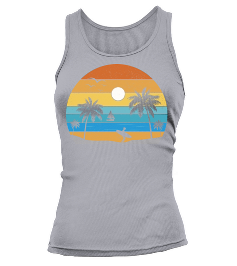 Retro Vintage Sunset Coco Palm Tree Tropical Beach Tank top Woman
