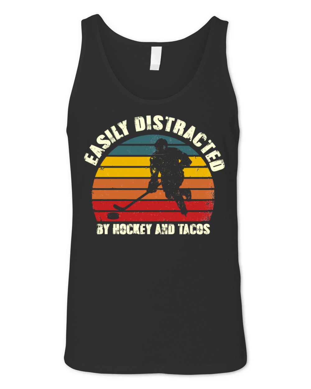 Easily Distracted by Hockey And Tacos Funny Unisex Jersey Tank