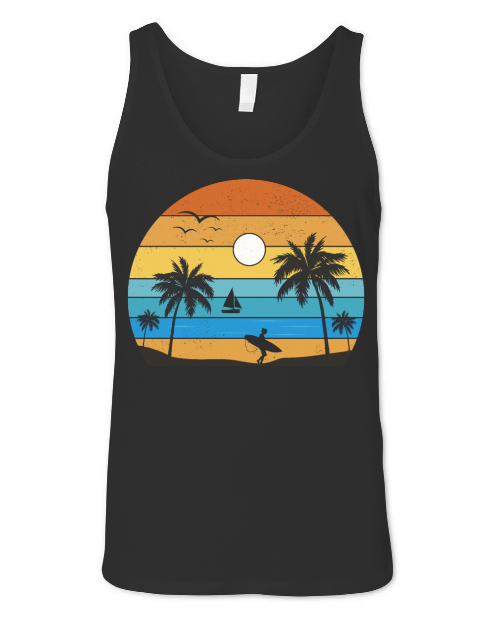 Retro Vintage Sunset Coco Palm Tree Tropical Beach Unisex Jersey Tank