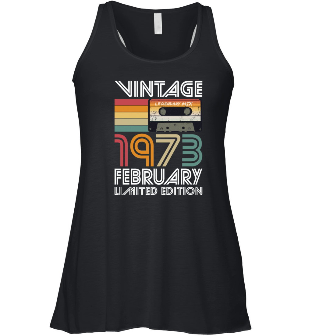 50th birthday february 1973 vintage 1973 Women's Flowy Tank Top