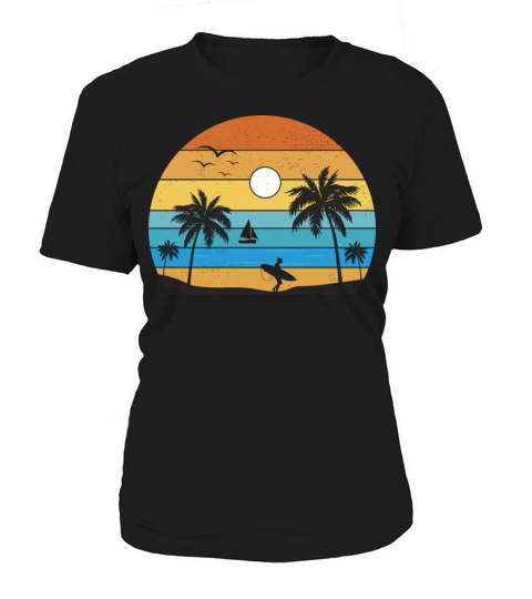 Retro Vintage Sunset Coco Palm Tree Tropical Beach Women's T-Shirt