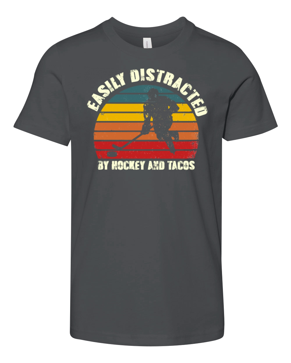 Easily Distracted by Hockey And Tacos Funny Youth Unisex Jersey Tee