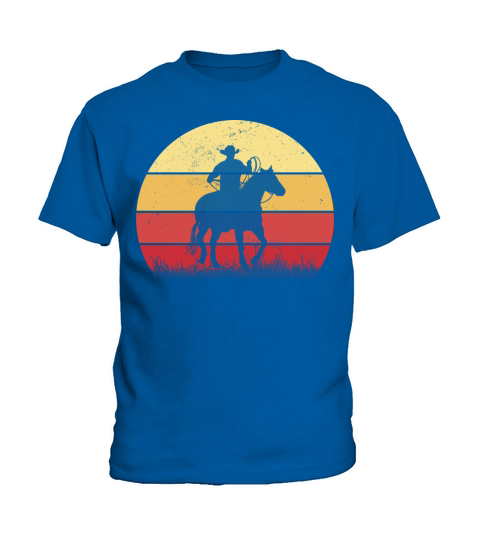Cowboy Riding a Horse Vintage Sunset Horse Lover Kids T-Shirt