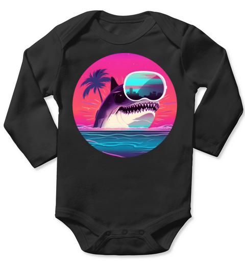 80s 90s Vintage Shark Style Long Sleeve Baby One-Piece
