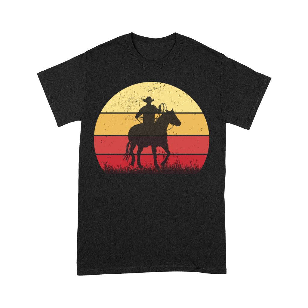 Cowboy Riding a Horse Vintage Sunset Horse Lover Premium T-shirt