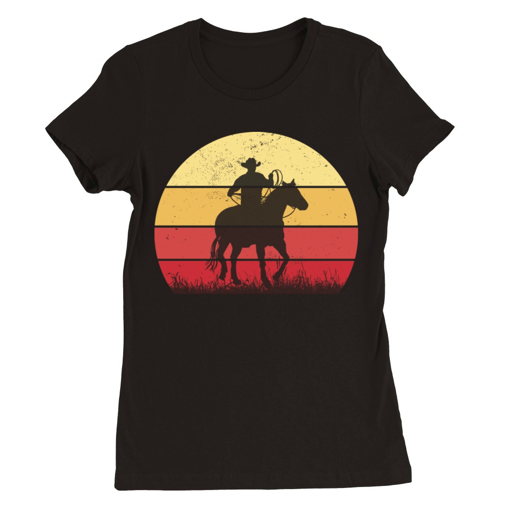 Cowboy Riding a Horse Vintage Sunset Horse Lover Premium Womens Crewneck T-shirt