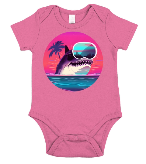 80s 90s Vintage Shark Style Short Sleeve Baby One-Piece