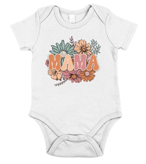 Unique Mothers day Mama Flowers Gift for Mom Short Sleeve Baby One-Piece