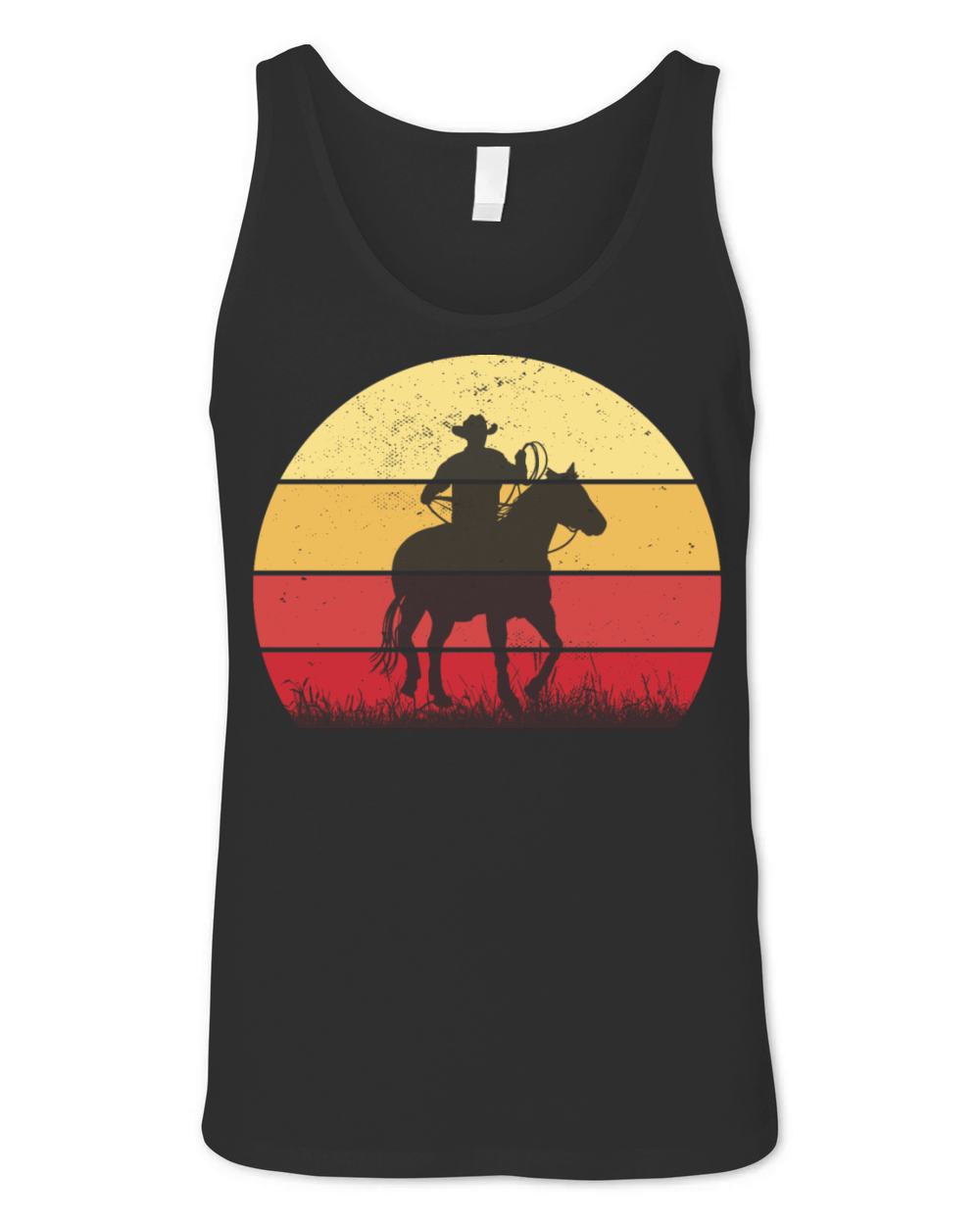 Cowboy Riding a Horse Vintage Sunset Horse Lover Unisex Jersey Tank