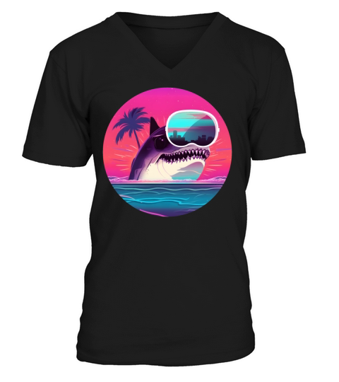 80s 90s Vintage Shark Style V-Neck T-shirt